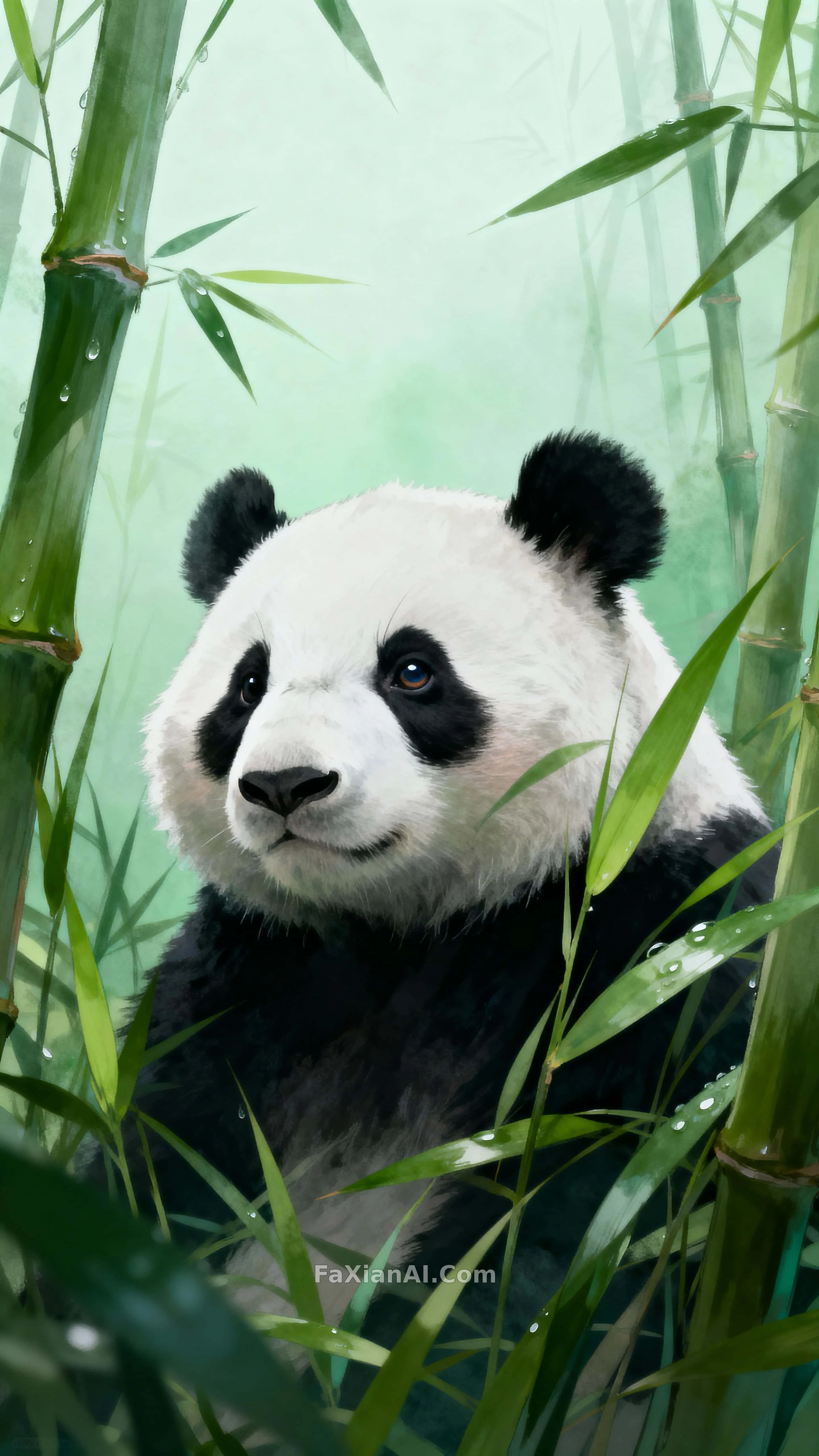 竹影里探出的熊猫半张脸