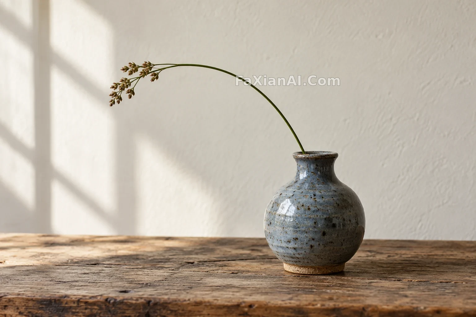 青灰釉花器里的一根灯芯草 · GPT Image 2.5 成图