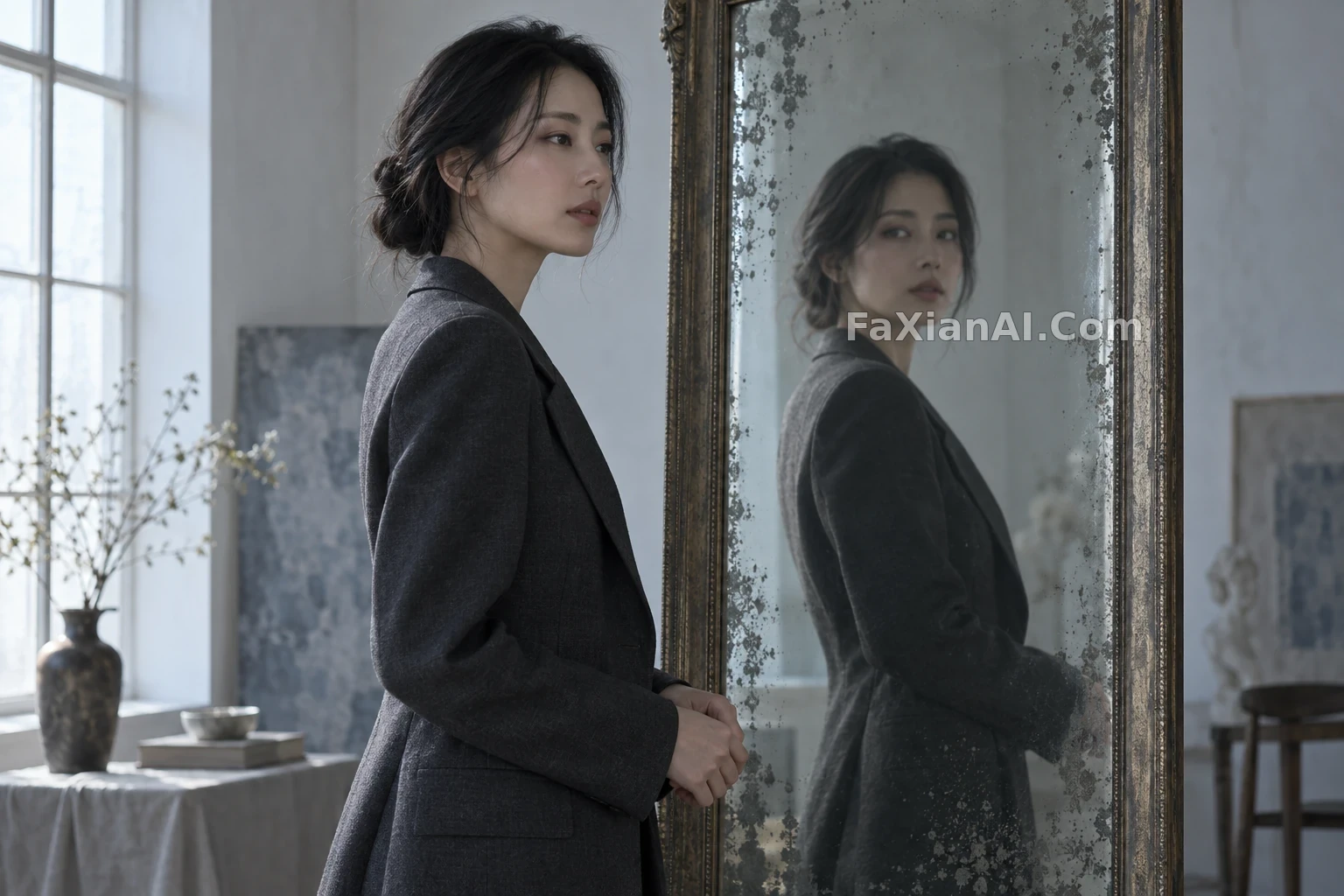 낡은 거울 속 반 박자 늦은 아침