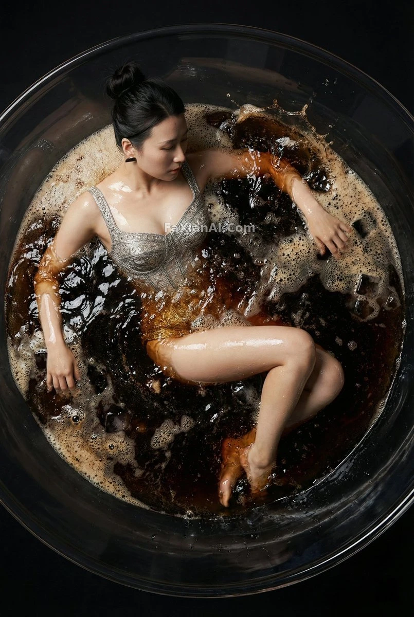 거대한 칵테일 잔 속에 나른하게 몸을 담근 그녀