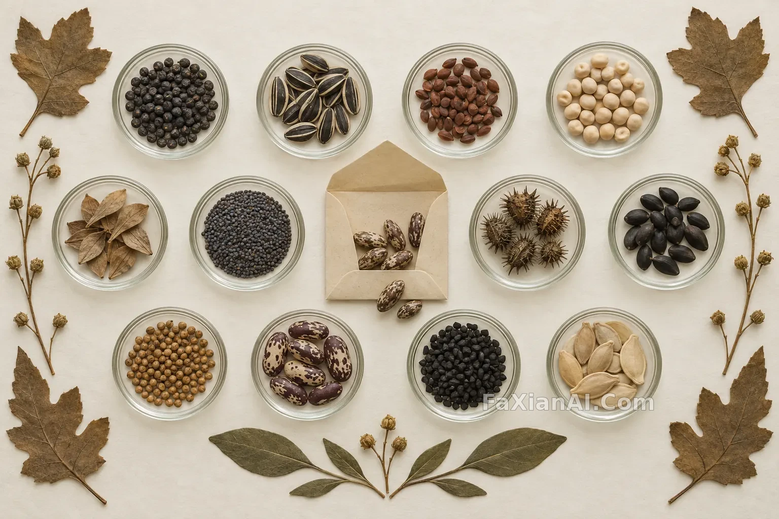 十二碟种子围出一页对称的收藏目录
