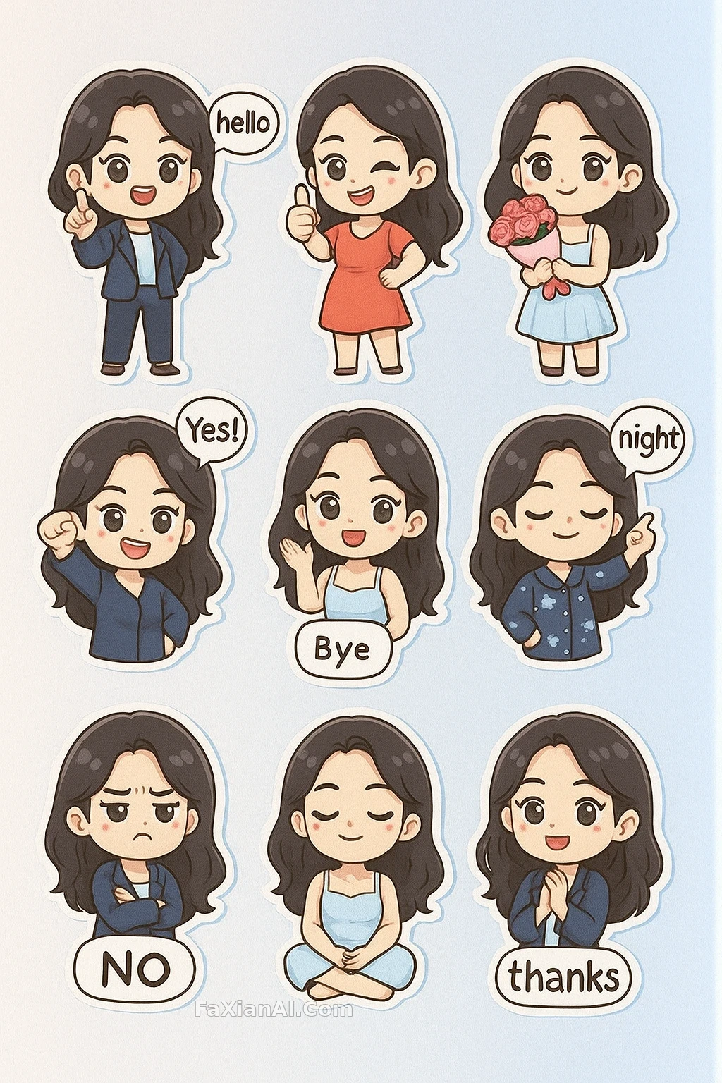 아홉 장 이모티콘, 채팅에 딱 충분해요
