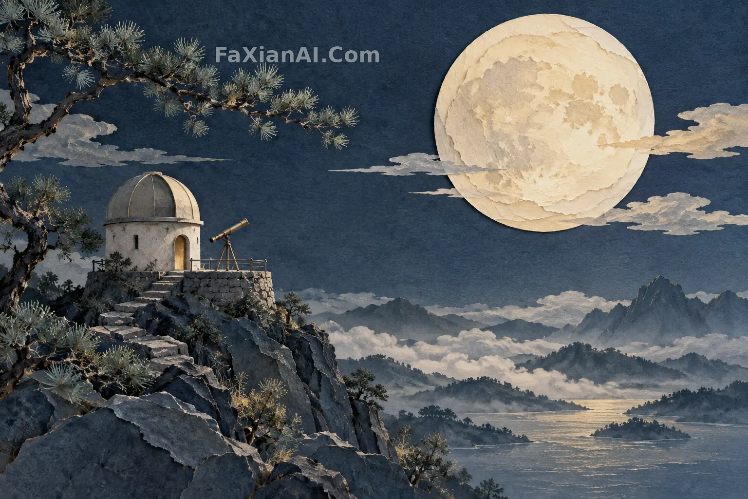 纸月亮下的小小观星台 · GPT Image 2.5 成图