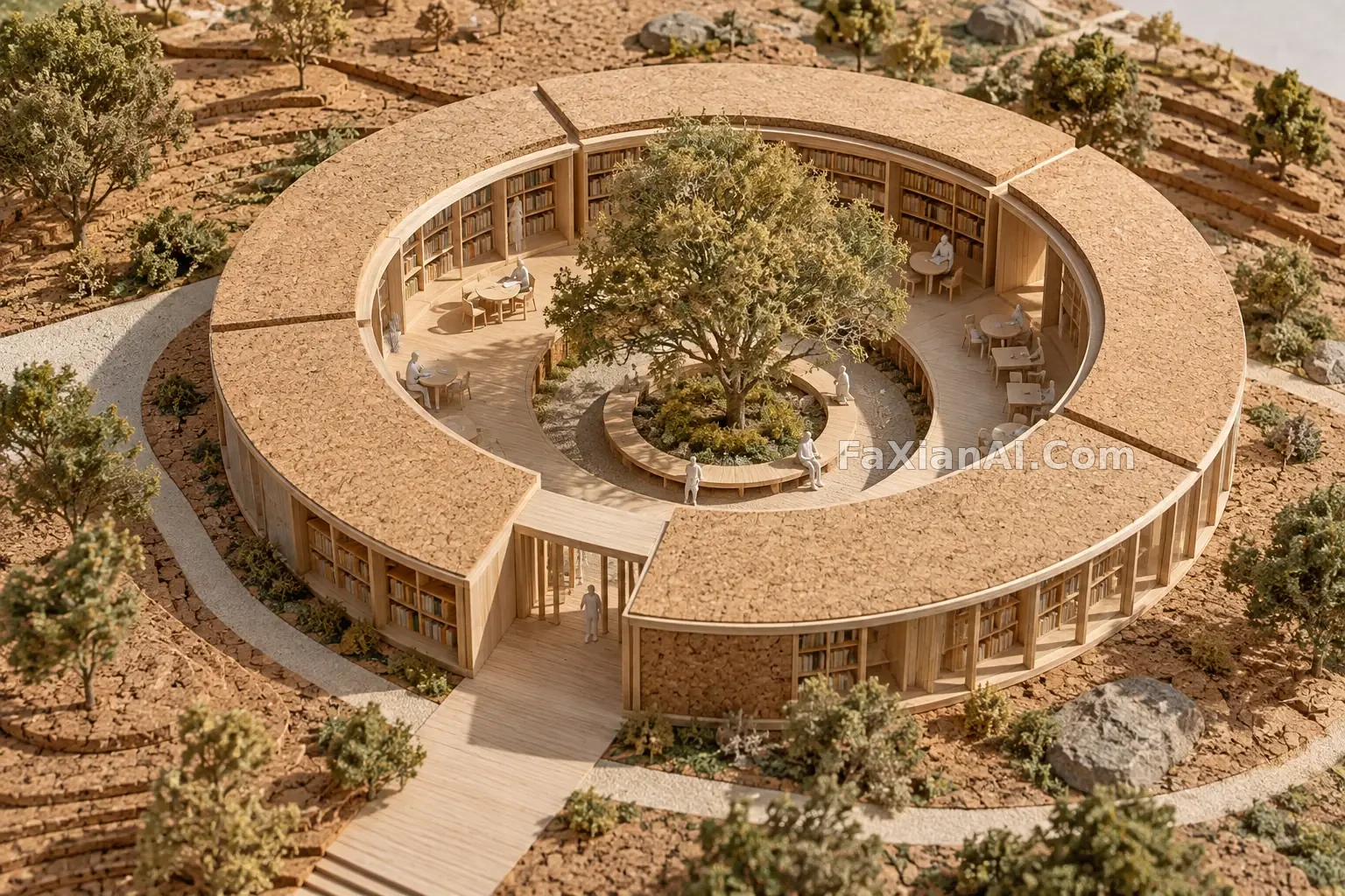 围着树生长的环形图书馆