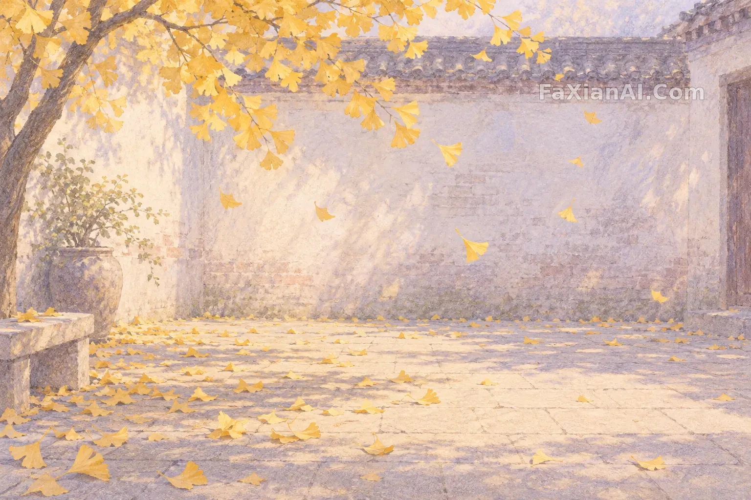 粉彩里的金黄银杏雨