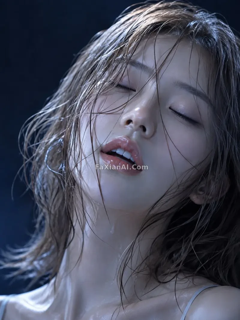 젖은 머리, 물방울, 눈을 감은 그 반쪽 얼굴