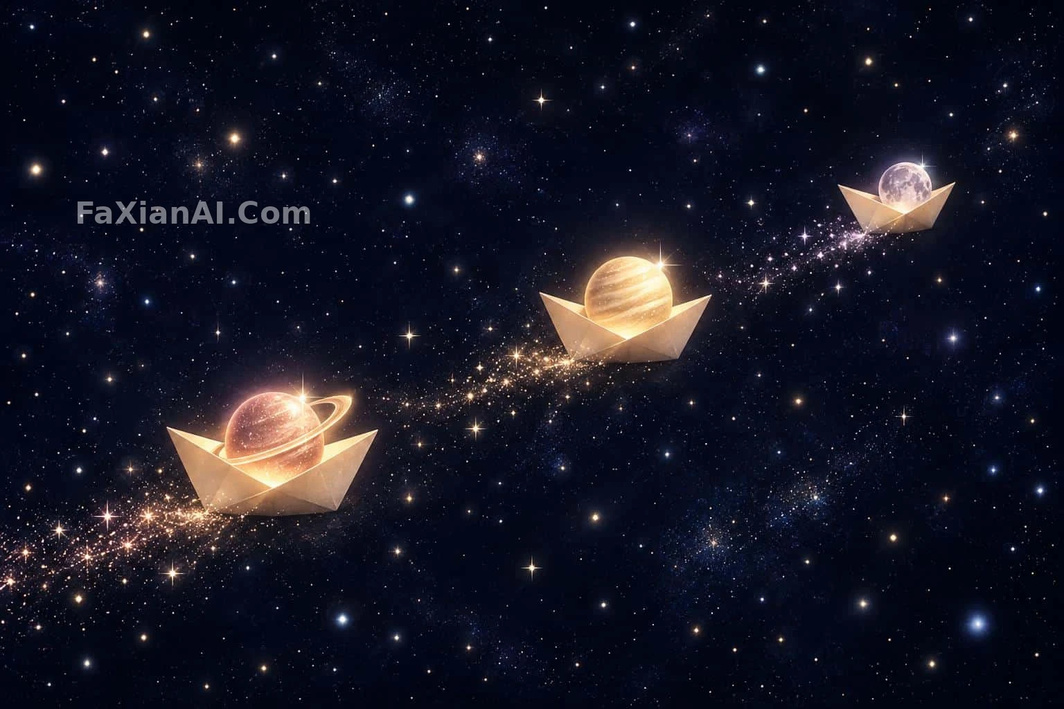 三艘の紙の舟が、小さな惑星を乗せて夜を渡る