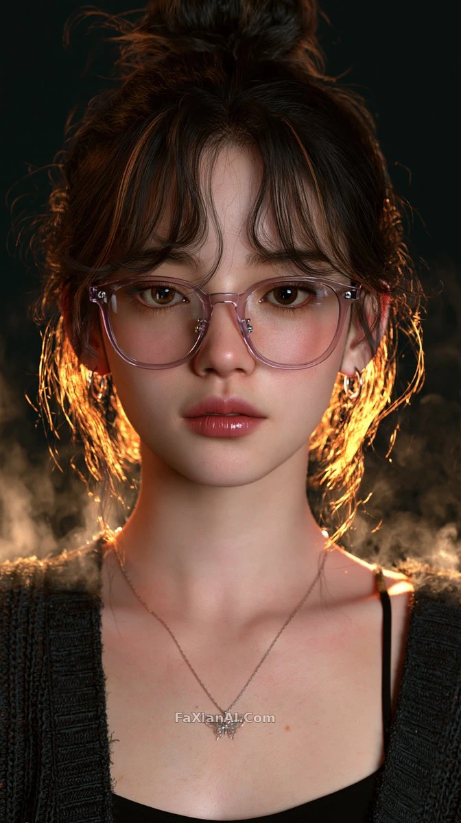 碎发高丸子头，逆光里飘着烟雾