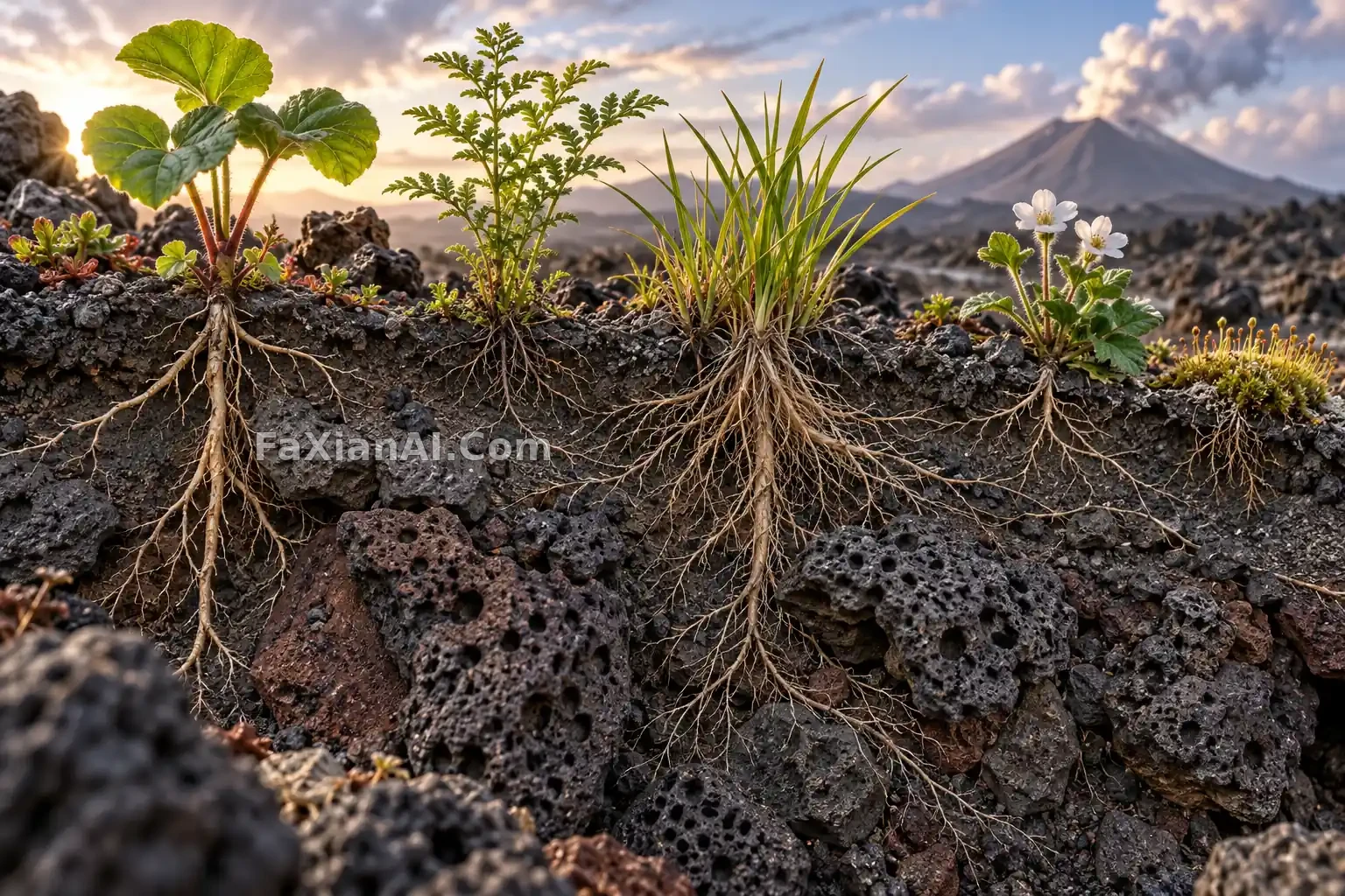 火山土植物根系观察图