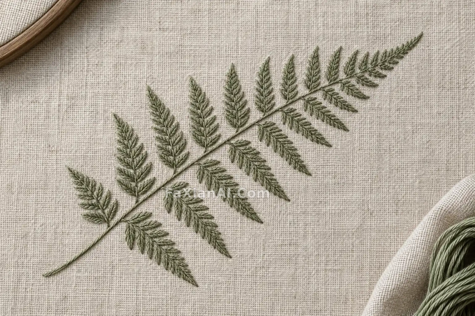 针脚把蕨叶缝成了一条线 · GPT Image 2.5 成图