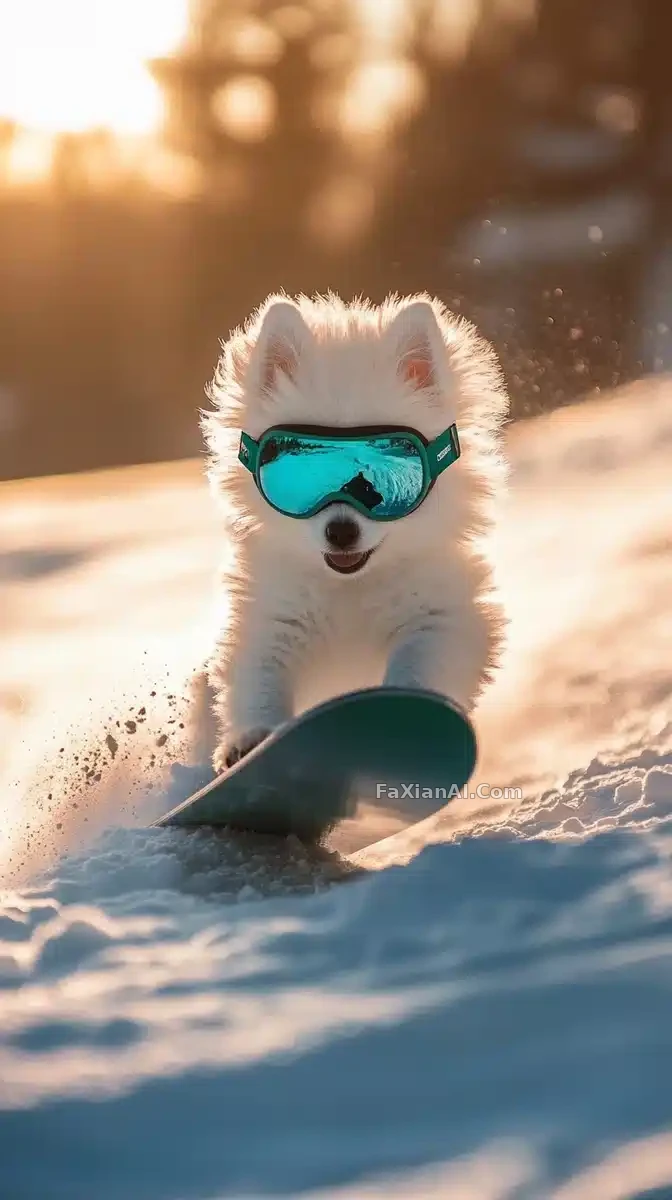 雪坡上冲刺的日本狐狸犬 · Midjourney 成图