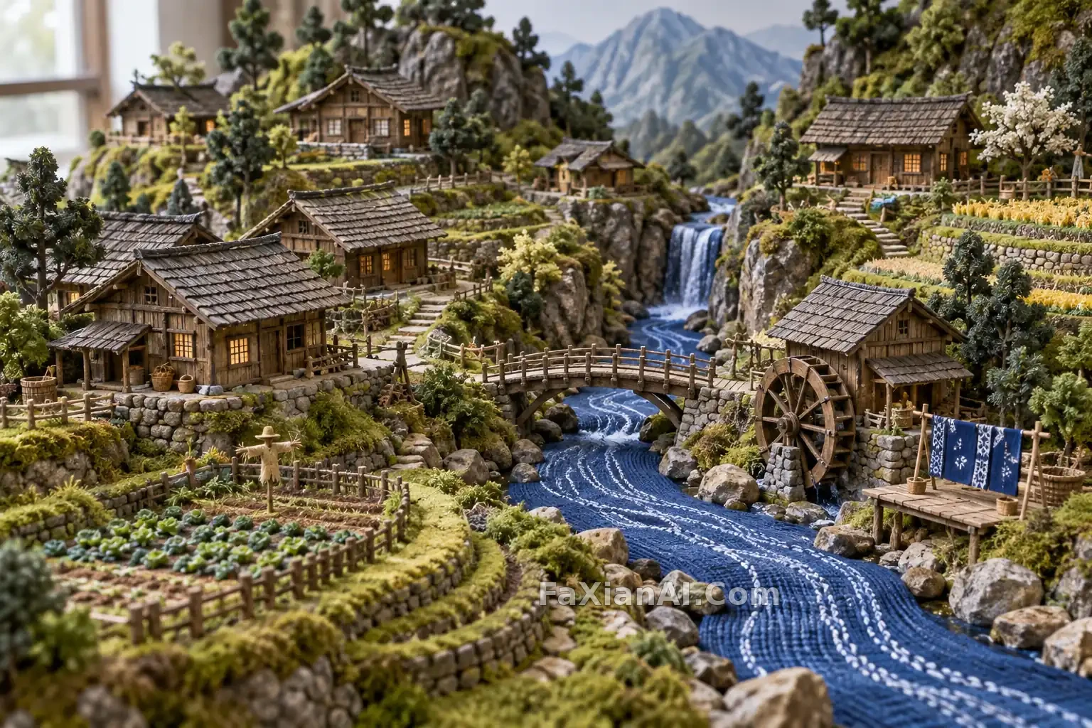 编织河流穿过微缩山村 · GPT Image 2.5 成图