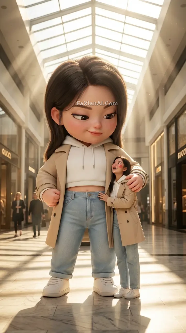 거대 Q버전이 실사판 자기 자신을 안고 있어요