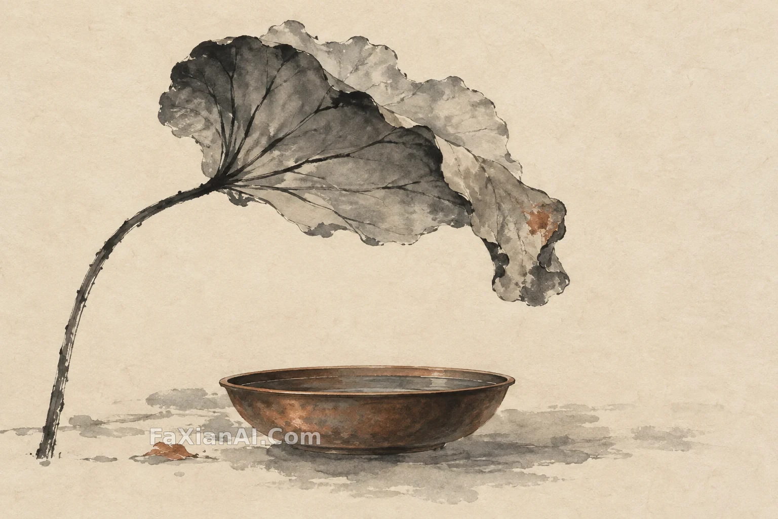 Ink Lotus Above a Copper Bowl