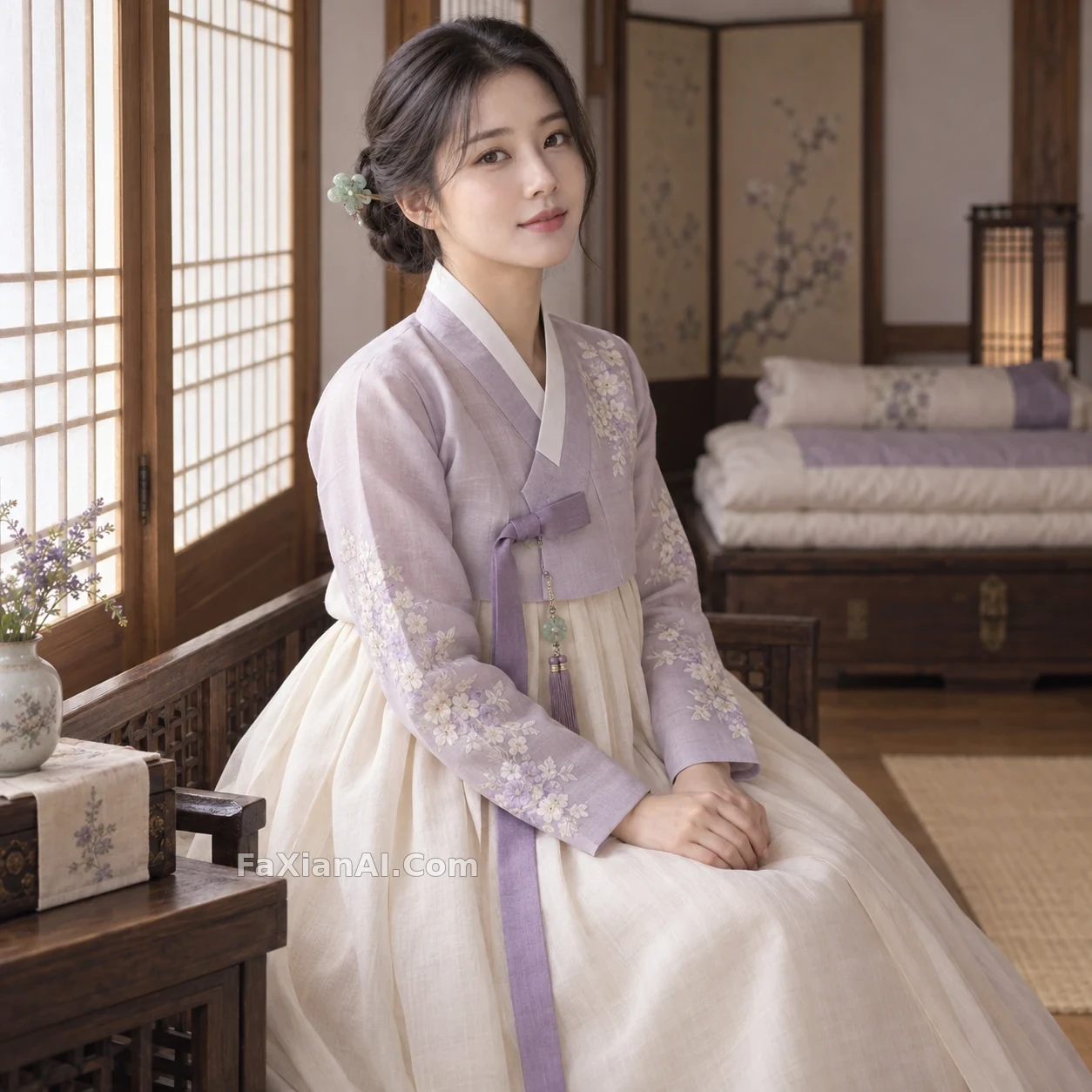라일락빛 한복, 한옥 침실에 스며드는 측광