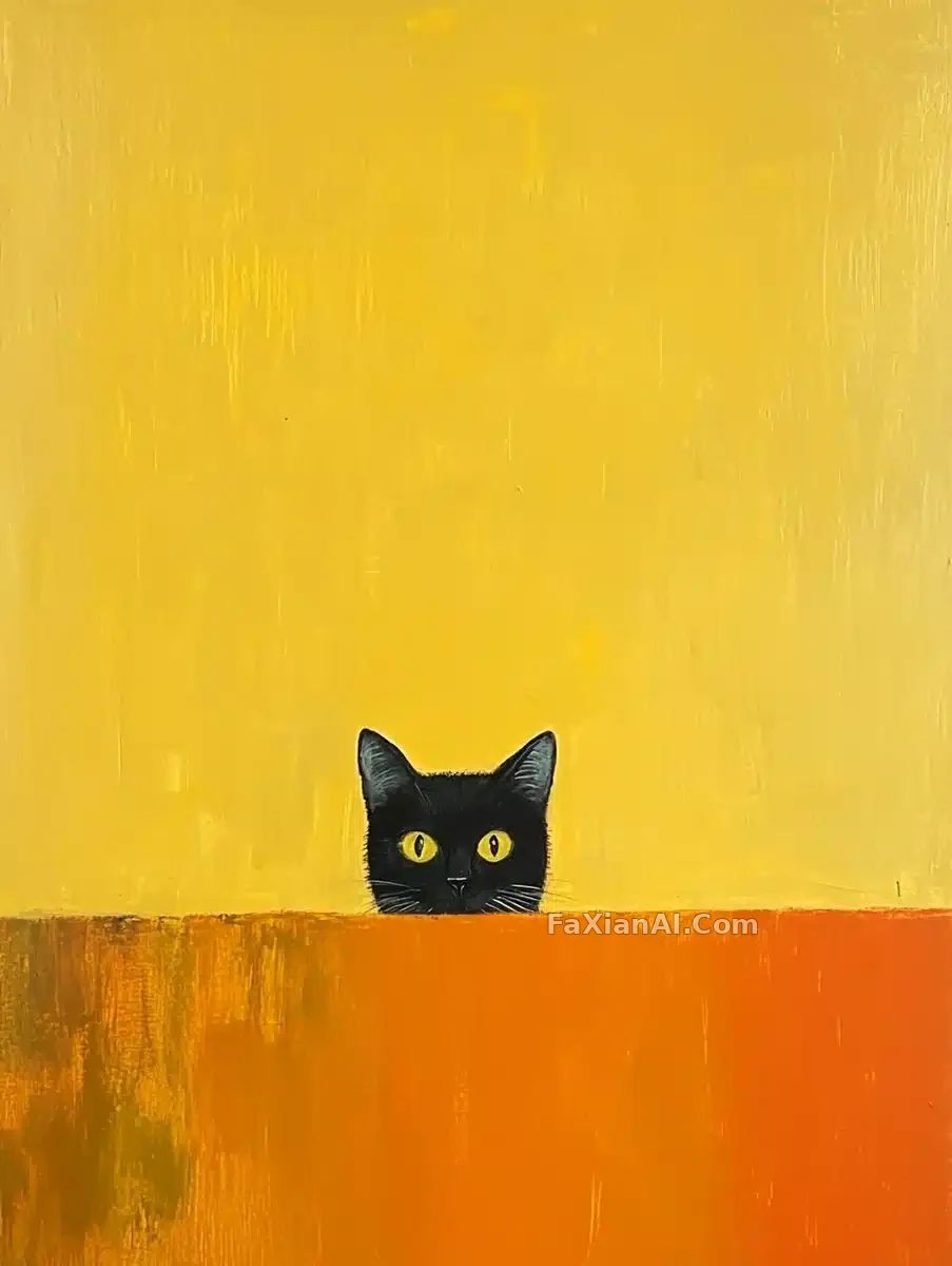 橙黄色域画布边上探头的猫
