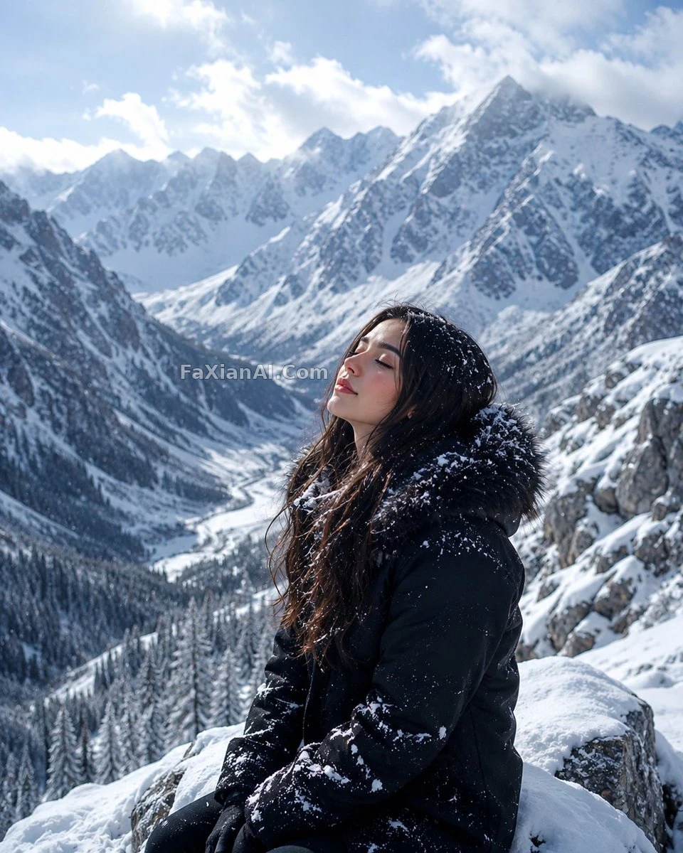 雪峰顶上,为这束冬阳爬了很久