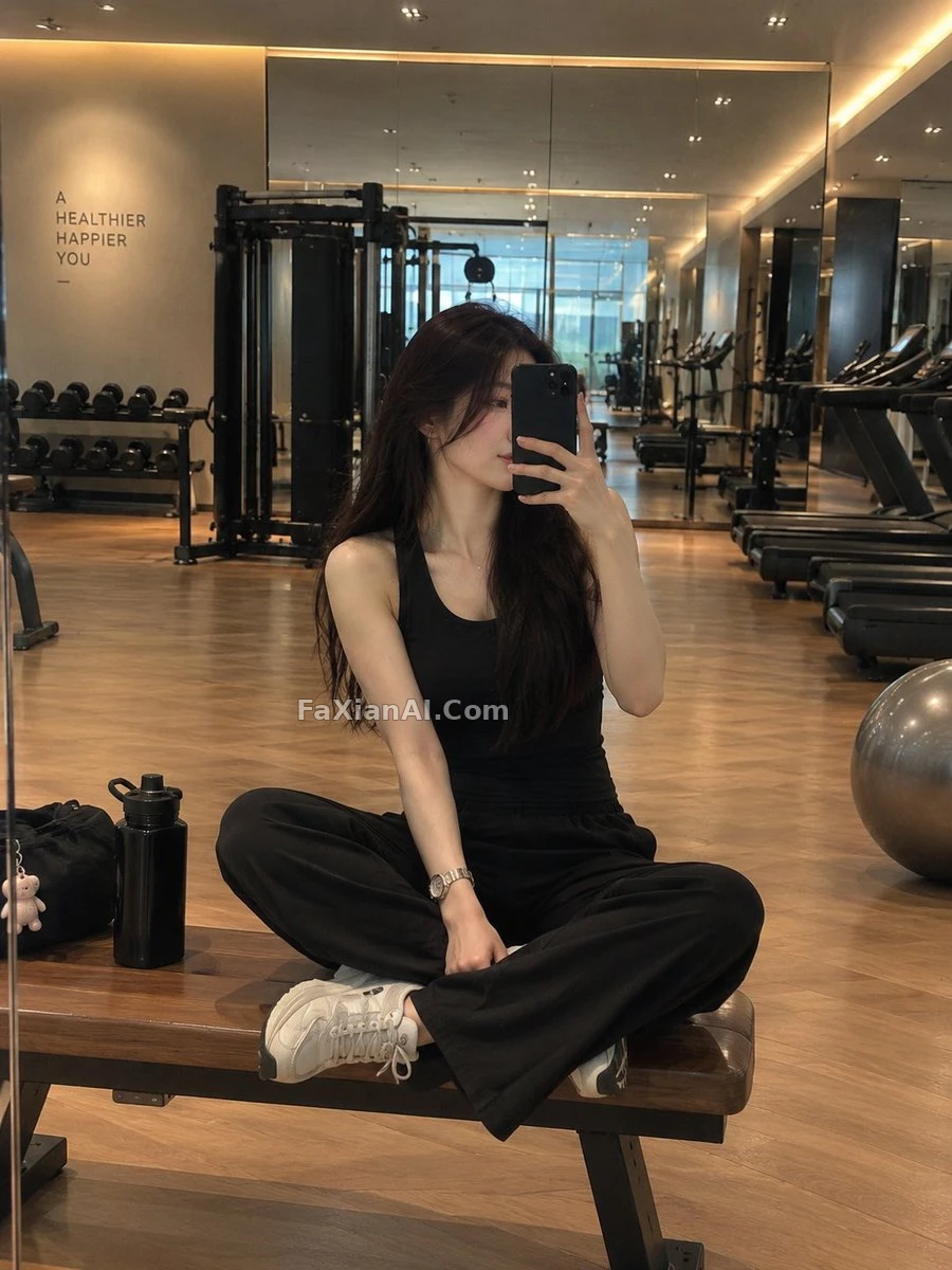 健身房木凳上盘腿坐的这张自拍 · GPT Image 2 成图