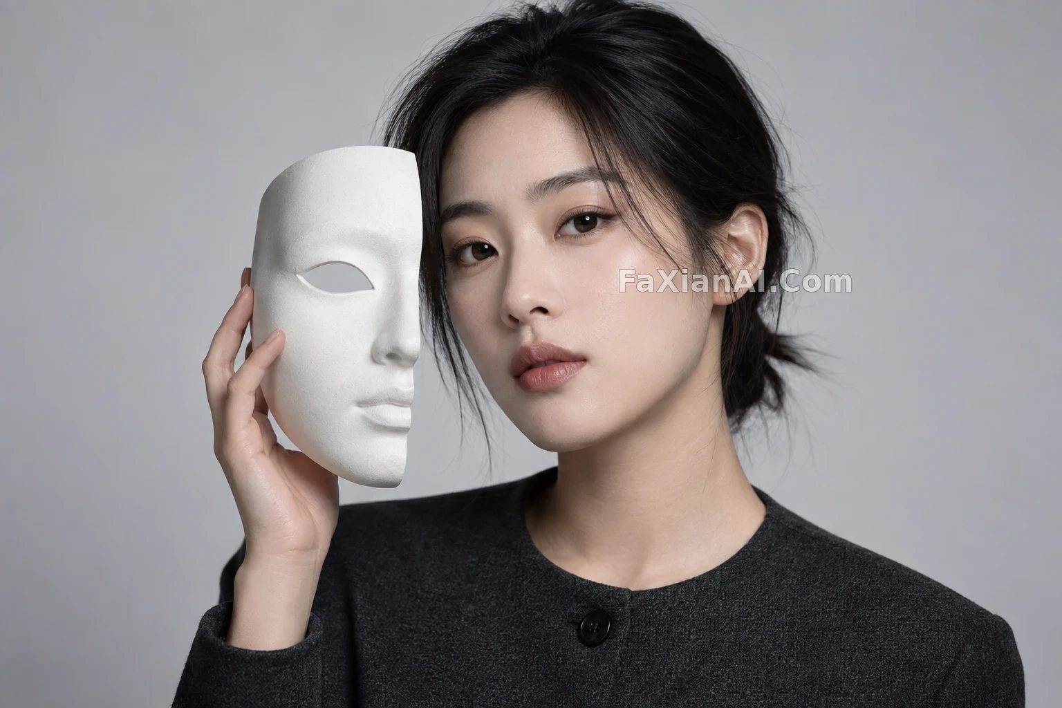 柔光棚里的陶瓷面具头像