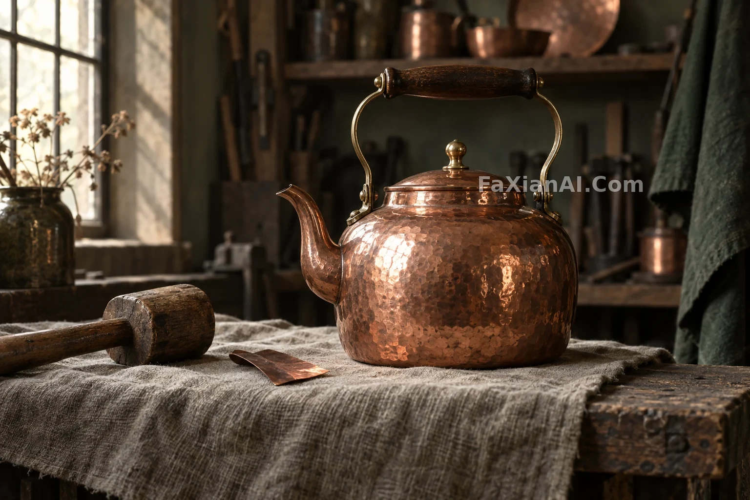 A Copper Kettle Keeps Its Workshop Story on the Table