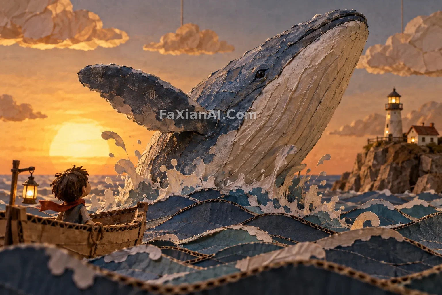 纸浆鲸鱼的定格海面 · GPT Image 2.5 成图