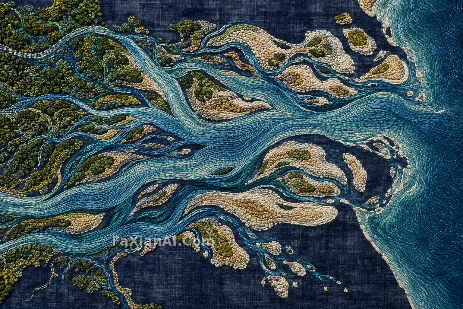 刺绣河流与沙洲的线材层次