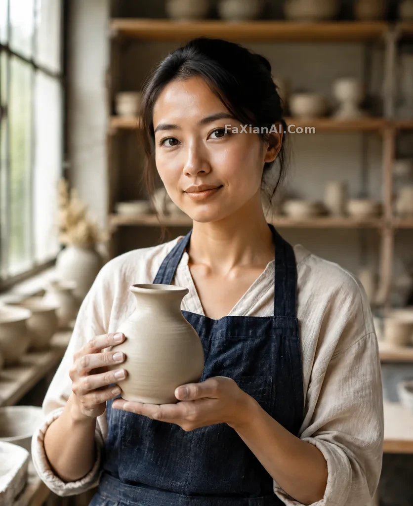 도예가와 유약을 바르지 않은 작은 꽃병