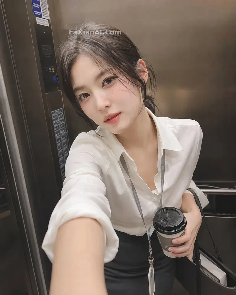 엘리베이터 문이 막 열리고, 그녀가 먼저 눈을 마주쳐요