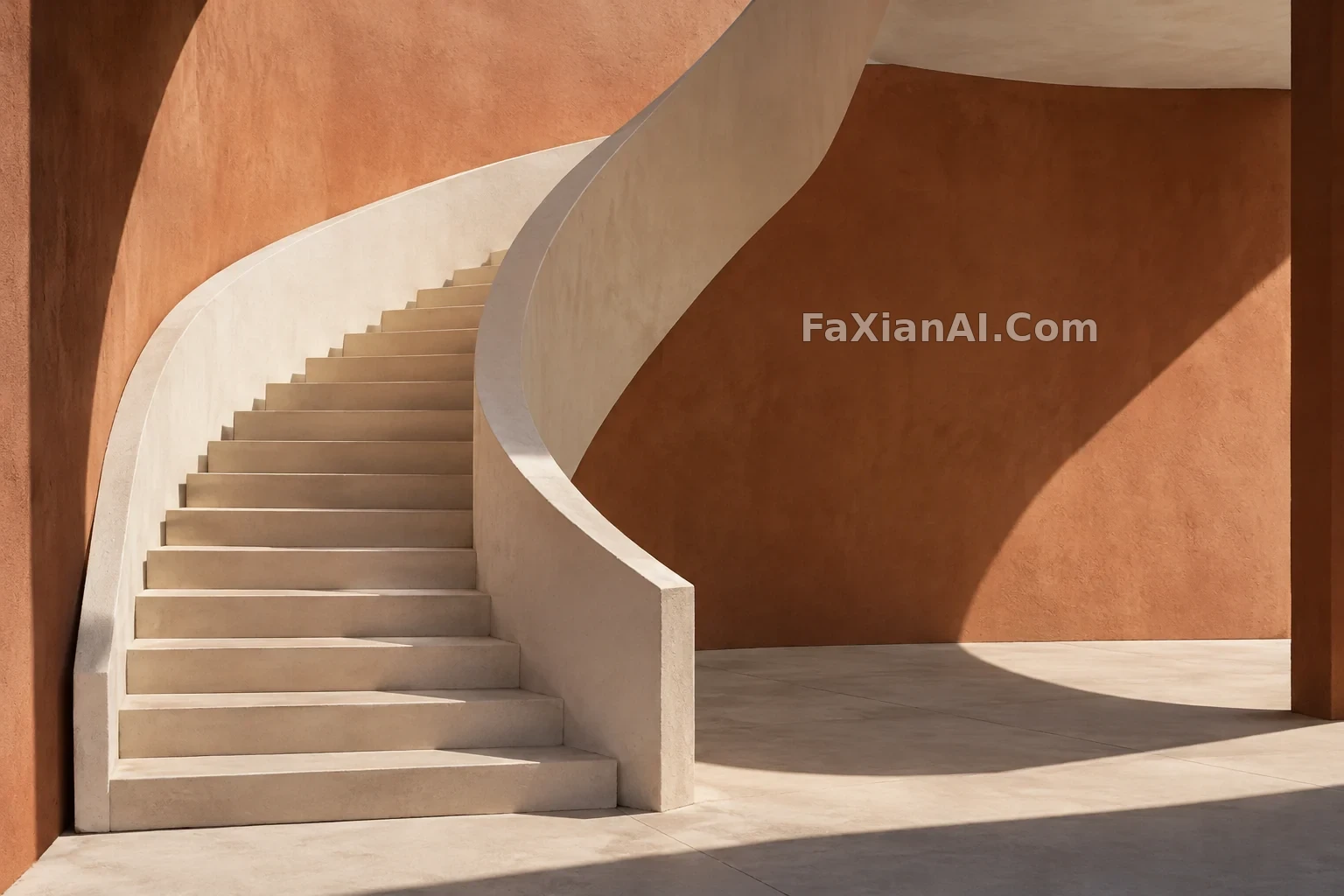 A Curved Staircase Catching Afternoon Shade