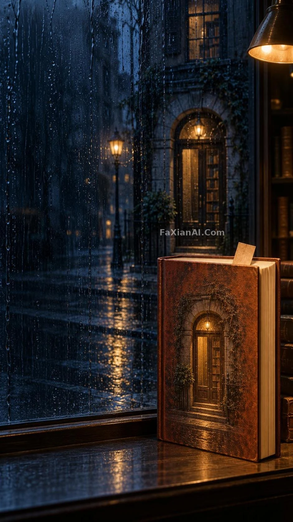 书脊里的小门与雨街倒影对上了 · GPT Image 2.5 成图