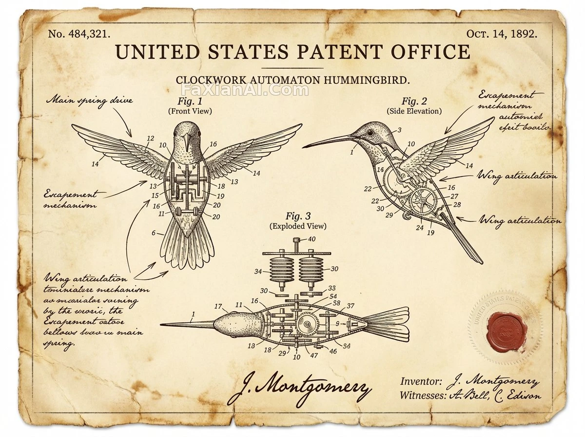 Yellowed Patent Drawing, Invention in the Numbers