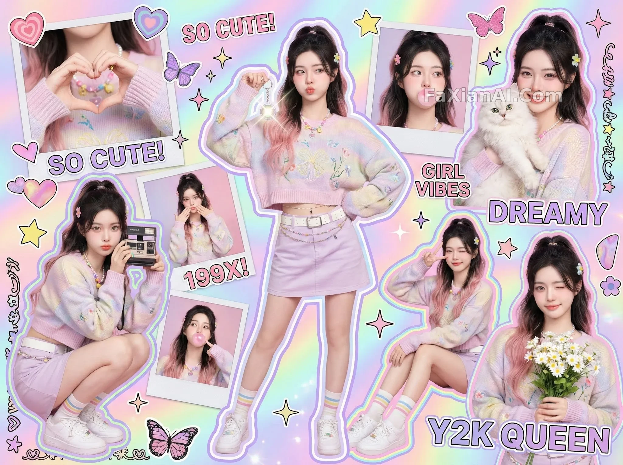 Y2K 스크랩북 소녀 6연속 콜라주
