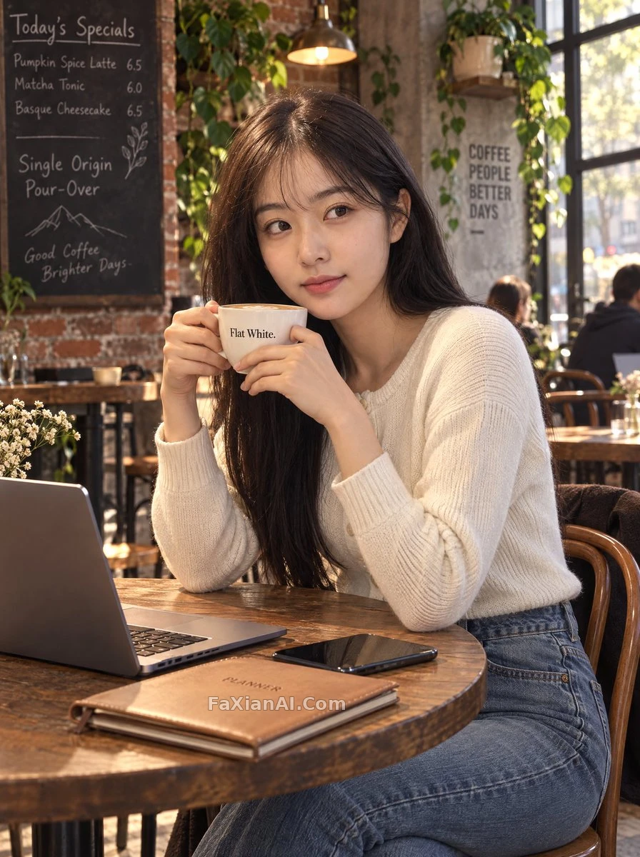 这杯Flat White的字体立绘感很冲 · GPT Image 2.5 成图