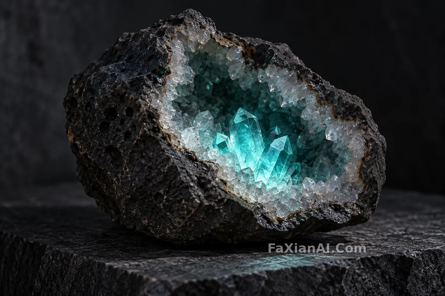 岩洞中发亮的晶洞核心 · GPT Image 2.5 成图