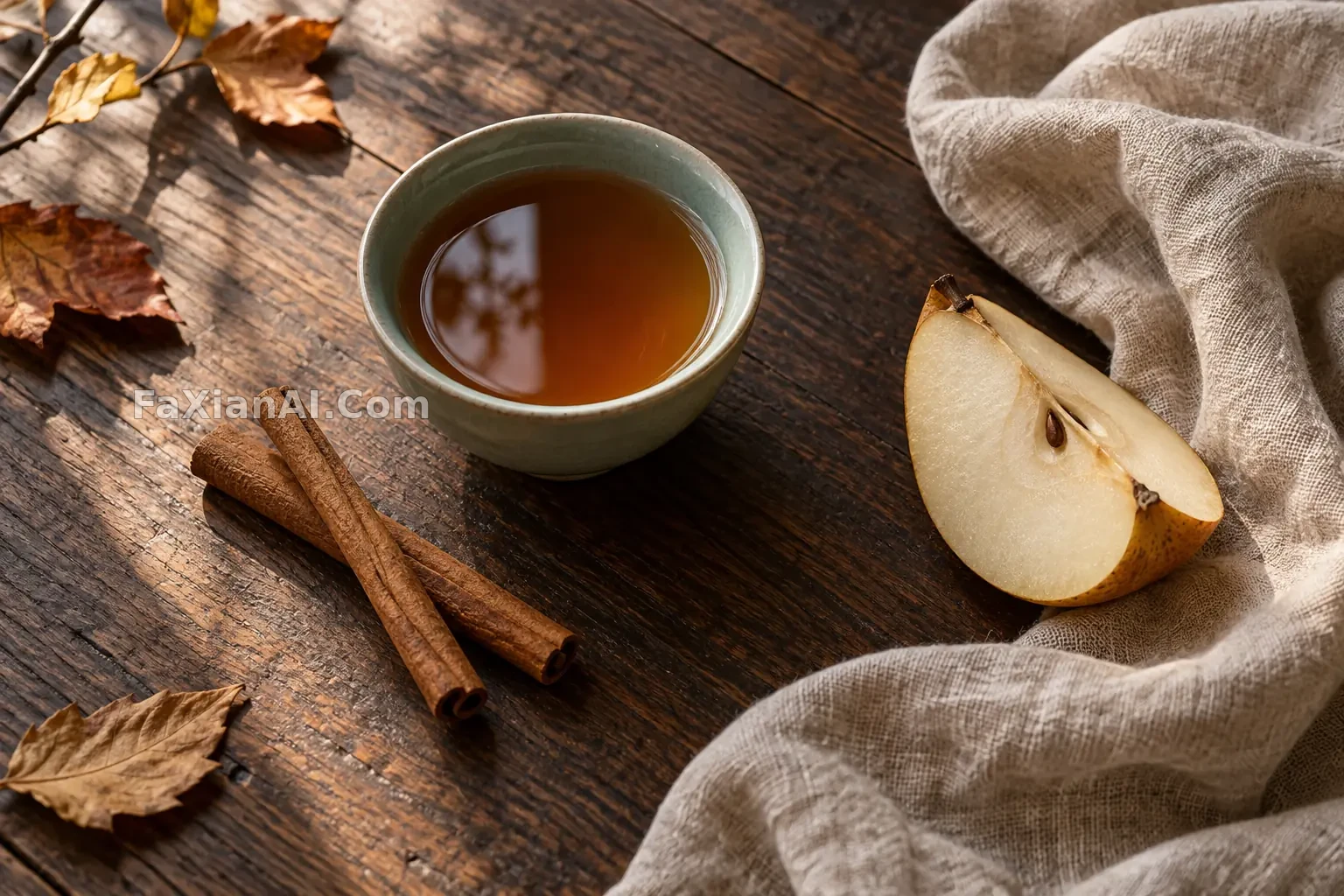 入秋茶桌上的桂皮与梨