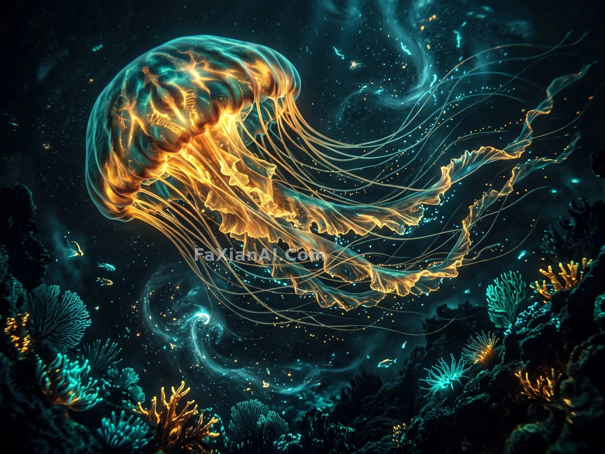 Giant Jellyfish Silhouette in the Abyssal Odyssey