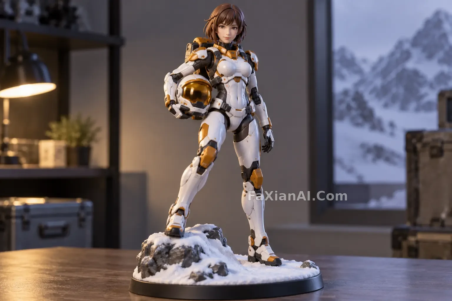 白金机甲驾驶员雪地手办