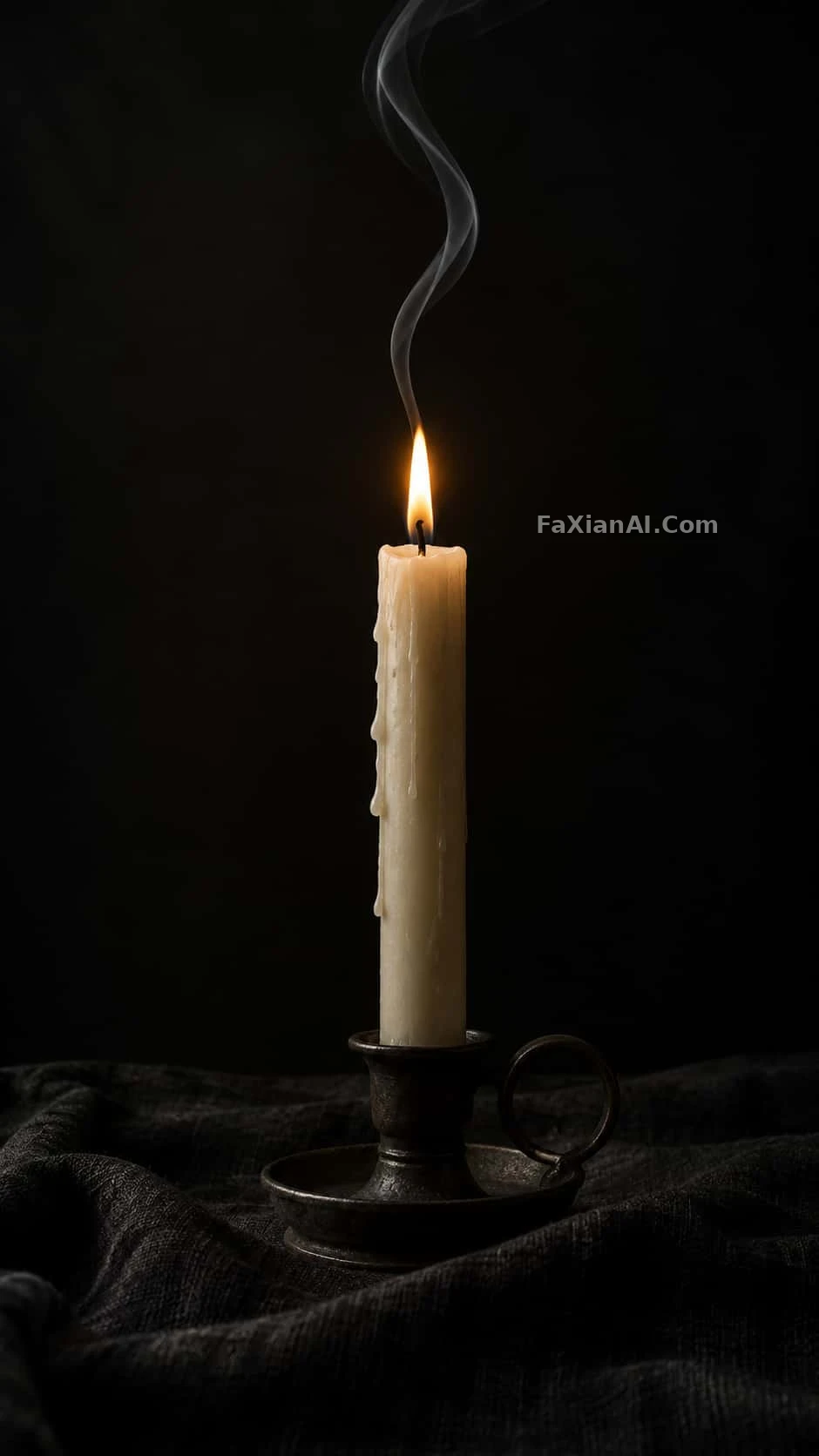 A Thread of Smoke Climbs from Black Linen to the Top of the Frame