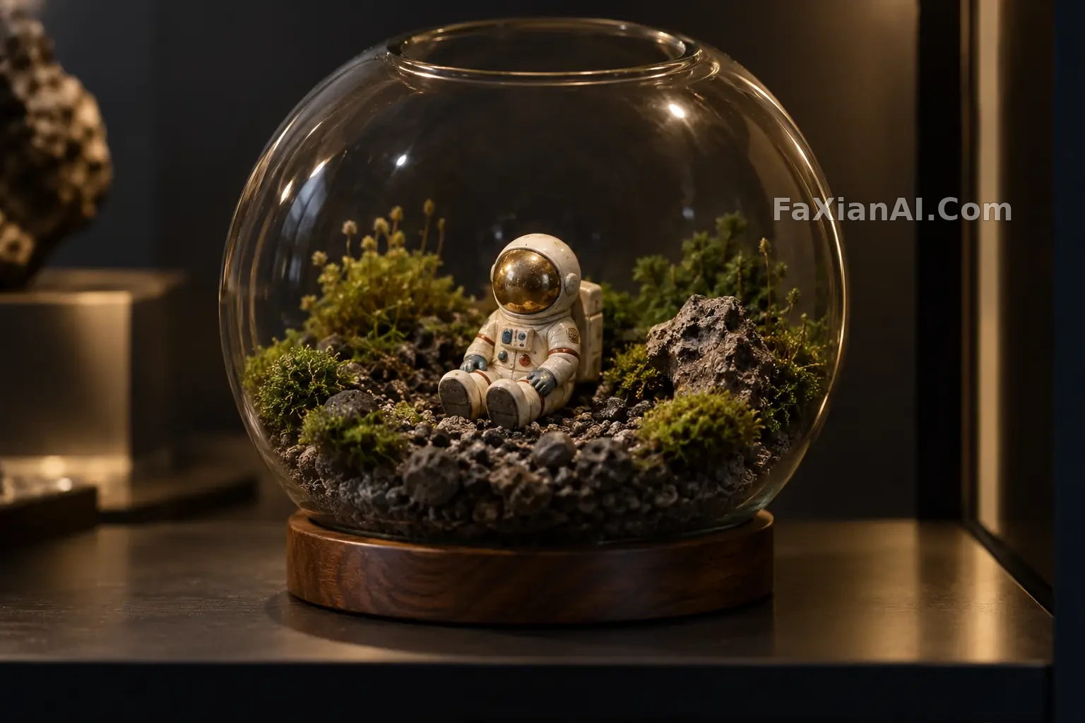 苔藓玻璃罩里的小宇航员摆件