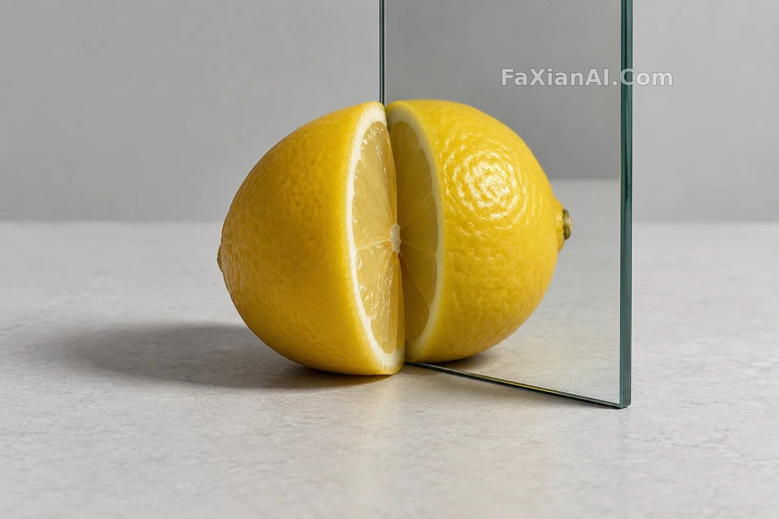 镜子把柠檬补成一个圆 · GPT Image 2.5 成图