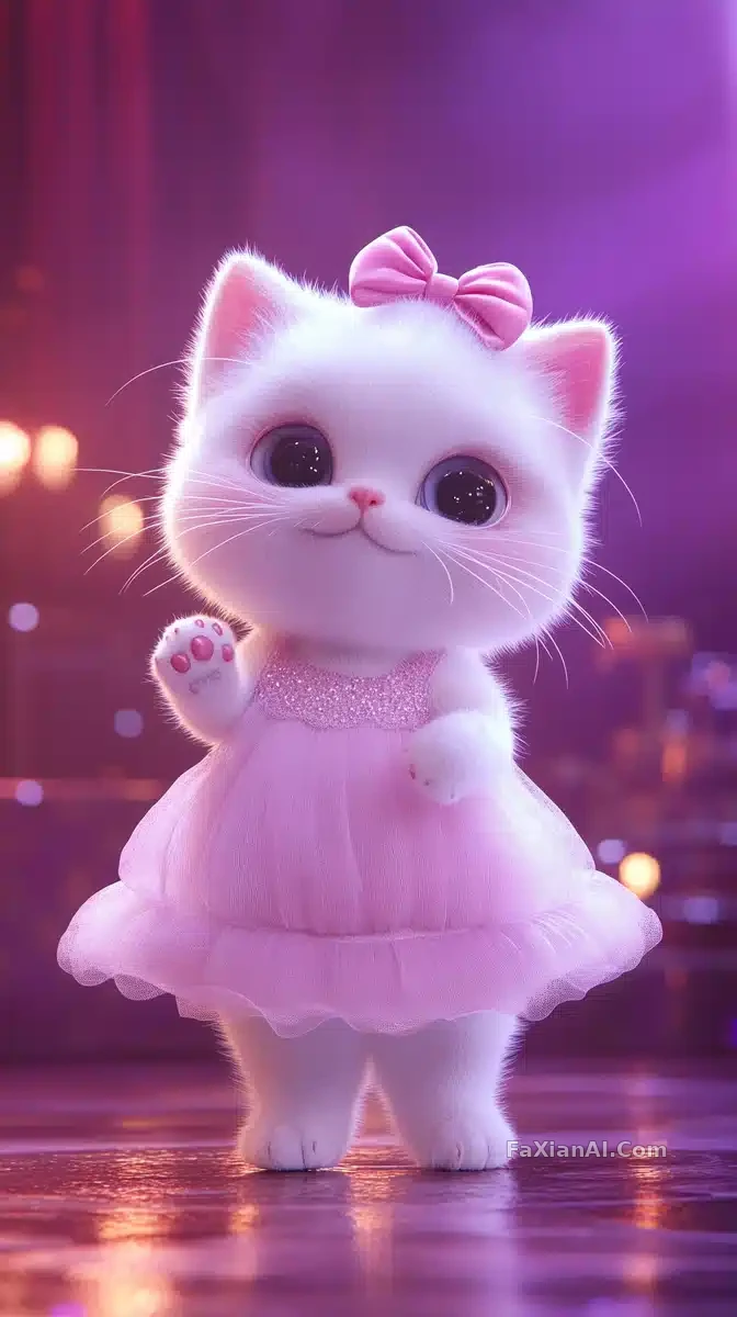 무도회장 중앙에 선 인형 고양이