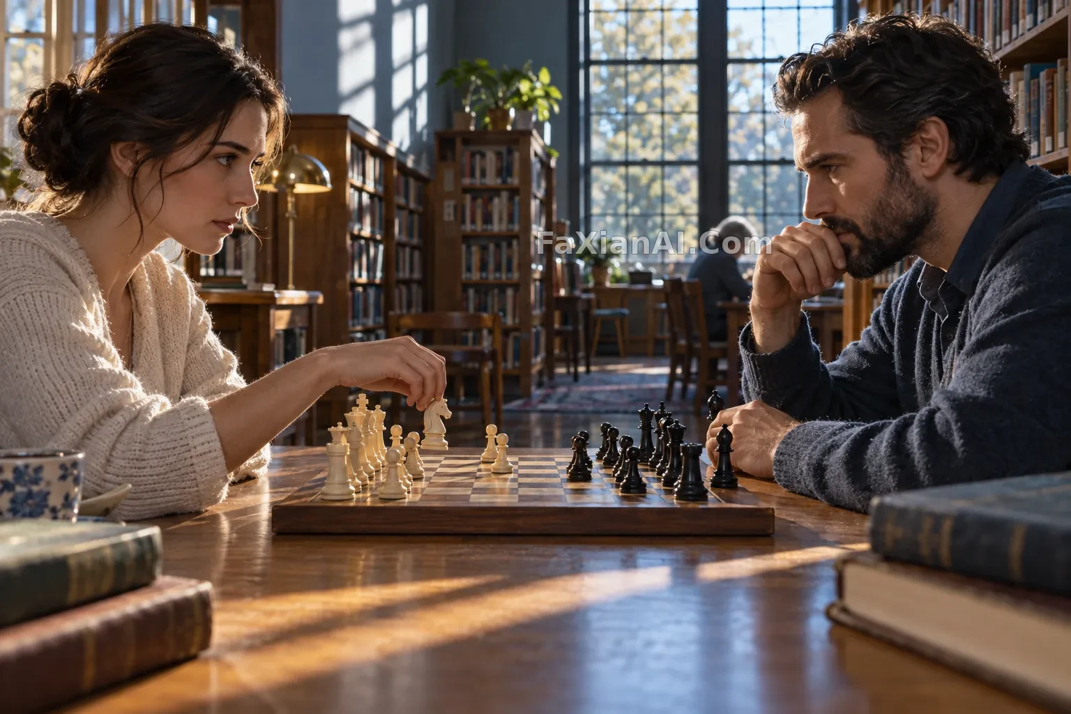 图书馆棋盘两侧的无声对峙