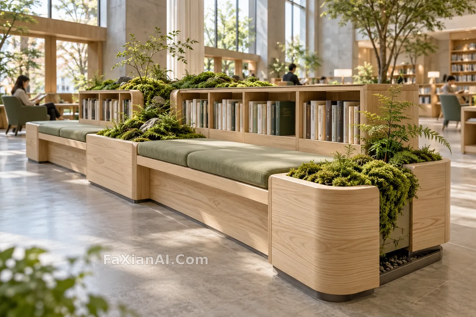 苔藓长进了图书馆的木长椅 · GPT Image 2.5 成图