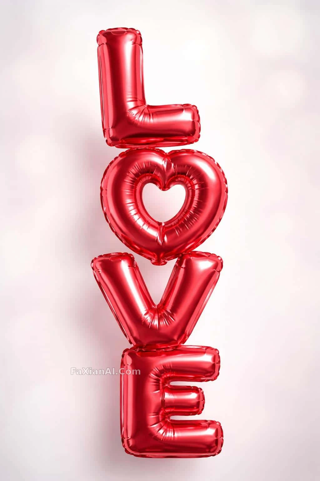 红箔气球叠出的竖排LOVE · GPT Image 1 成图
