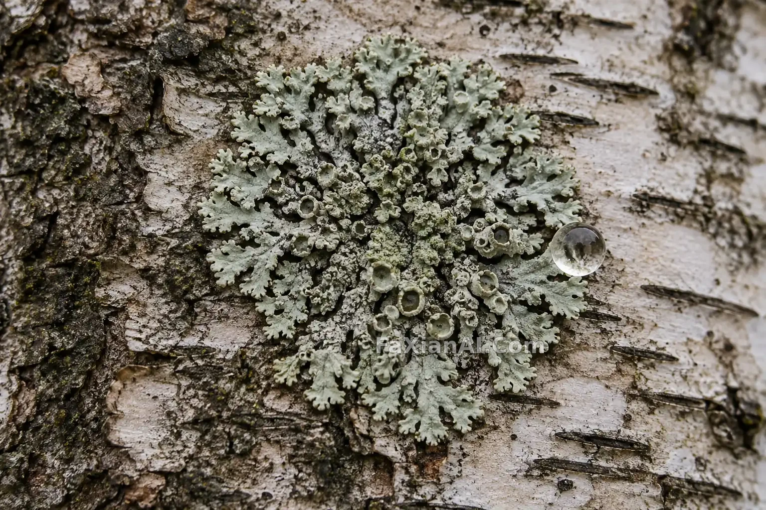 灰绿地衣环上的水珠