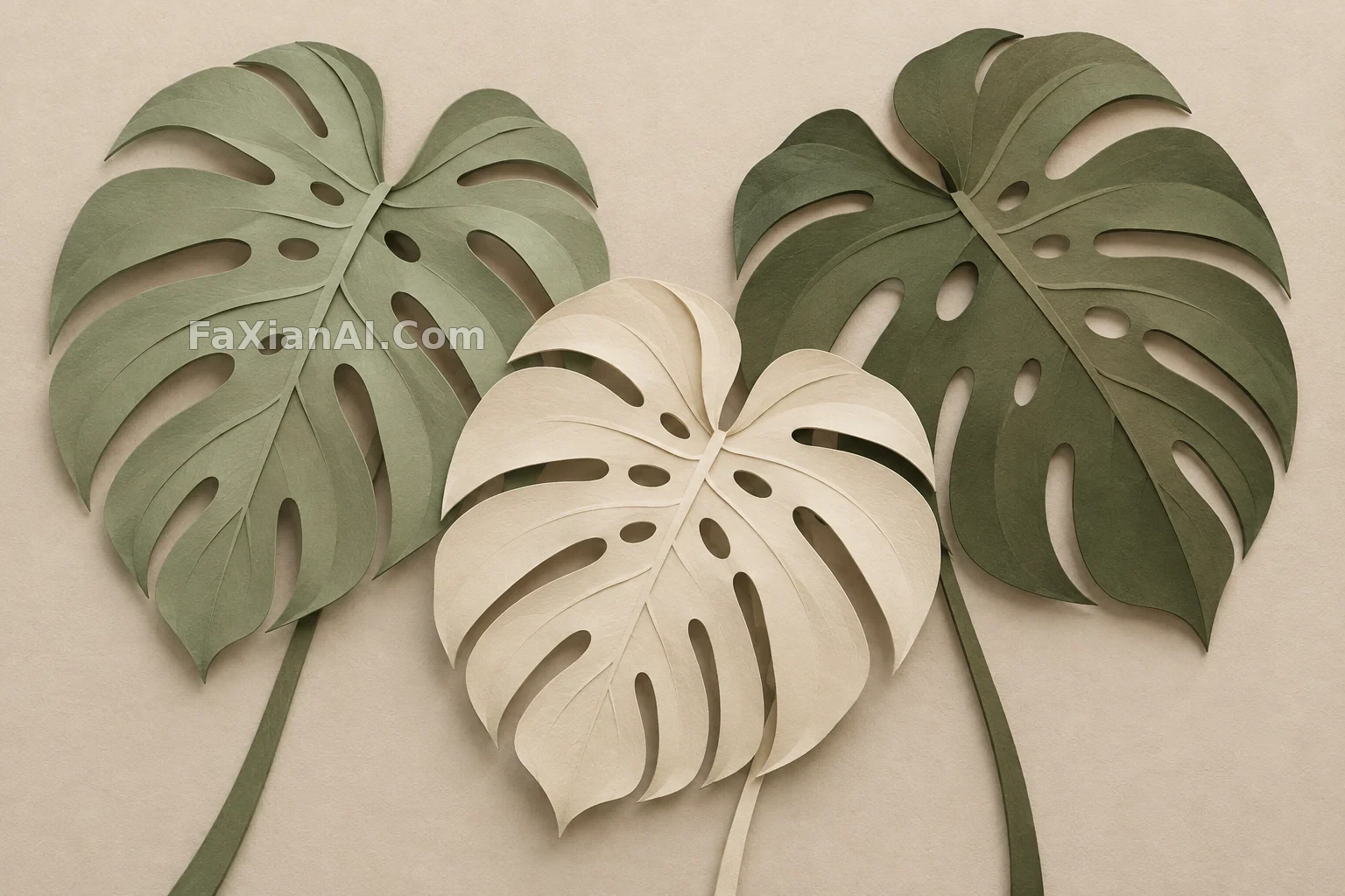 Monstera Leaves in Raised Paper Layers